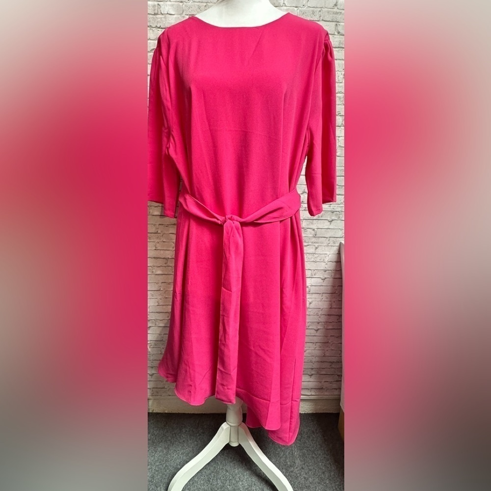 Symphony + Hot Pink Fushia Women's Size 2XL Dress Front Tie Slant Hemline NEW